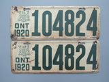 1920 YOM Clear Ontario License Plates