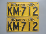 1933 YOM Clear Ontario License Plates
