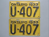 1933 YOM Clear Ontario License Plates