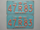 1938 YOM Clear Ontario License Plates