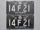 1939 YOM Clear Ontario License Plates