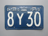 1945 YOM Clear Ontario License Plate
