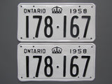 1958 YOM Clear Ontario License Plates
