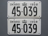 1958 YOM Clear Ontario License Plates