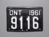 1961 YOM Clear Ontario Motorcycle License Plate