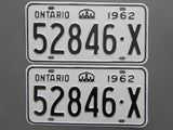 1962 YOM Clear Ontario License Plates
