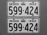 1962 YOM Clear Ontario License Plates