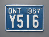 1967 YOM Clear Ontario Motorcycle License Plate
