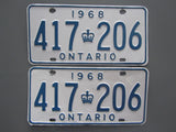 1968 YOM Clear Ontario License Plates