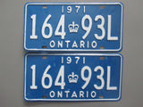 1971 YOM Clear Ontario License Plates