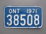 1971 YOM Clear Ontario Motorcycle License Plate