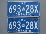 1971 YOM Clear Ontario License Plates