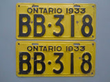 1933 YOM Clear Ontario License Plates