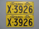 1931 YOM Clear Ontario License Plates