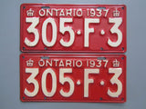 1937 YOM Clear Ontario License Plates