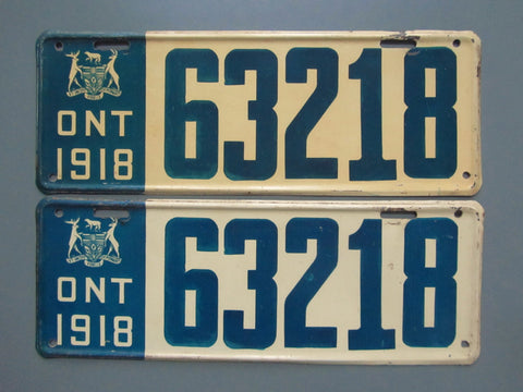 1918 YOM Clear Ontario License Plates