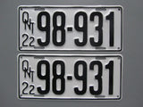 1922 YOM Clear Ontario License Plates