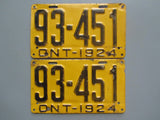 1924 YOM Clear Ontario License Plates
