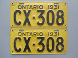 1931 YOM Clear Ontario License Plates