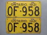 1931 YOM Clear Ontario License Plates