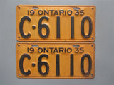 1935 YOM Clear Ontario License Plates