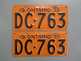 1935 YOM Clear Ontario License Plates