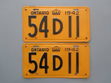 1942 YOM Clear Ontario License Plates