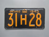 1943 YOM Clear Ontario License Plate