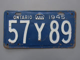 1945 YOM Clear Ontario License Plate