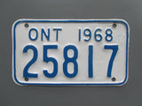 1968 YOM Clear Ontario Motorcycle License Plate