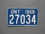 1969 YOM Clear Ontario Motorcycle License Plate