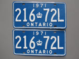 1971 YOM Clear Ontario License Plates