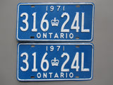 1971 YOM Clear Ontario License Plates
