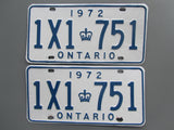 1972 YOM Clear Ontario License Plates