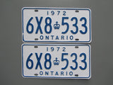 1972 YOM Clear Ontario License Plates