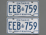 1973 YOM Clear Ontario License Plates