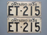 1934 YOM Clear Ontario License Plates