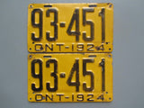 1924 YOM Clear Ontario License Plates