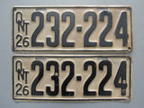 1926 YOM Clear Ontario License Plates