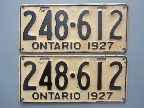 1927 YOM Clear Ontario License Plates