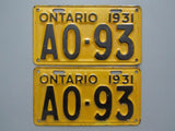 1931 YOM Clear Ontario License Plates