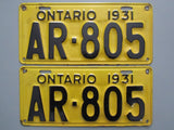 1931 YOM Clear Ontario License Plates