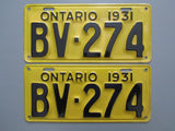 1931 YOM Clear Ontario License Plates