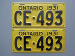 1931 YOM Clear Ontario License Plates