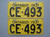 1931 YOM Clear Ontario License Plates
