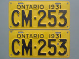 1931 YOM Clear Ontario License Plates