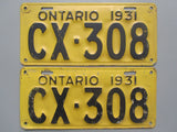 1931 YOM Clear Ontario License Plates