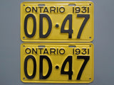 1931 YOM Clear Ontario License Plates