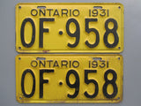 1931 YOM Clear Ontario License Plates