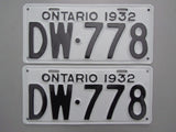 1932 YOM Clear Ontario License Plates